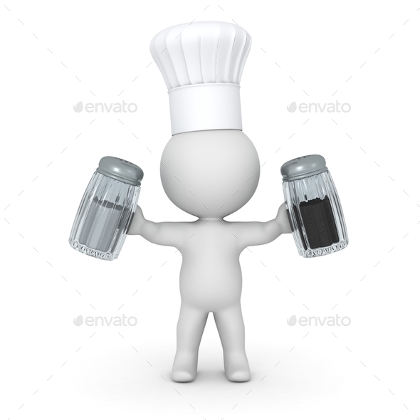 3D Character Wearing Chef Hat Holding Salt and Pepper (Misc) Photo Download