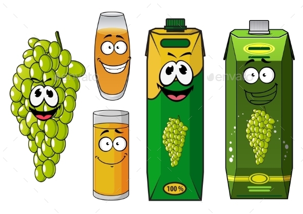 Funny Natural Green Grape Fruit And Juice Cartoon