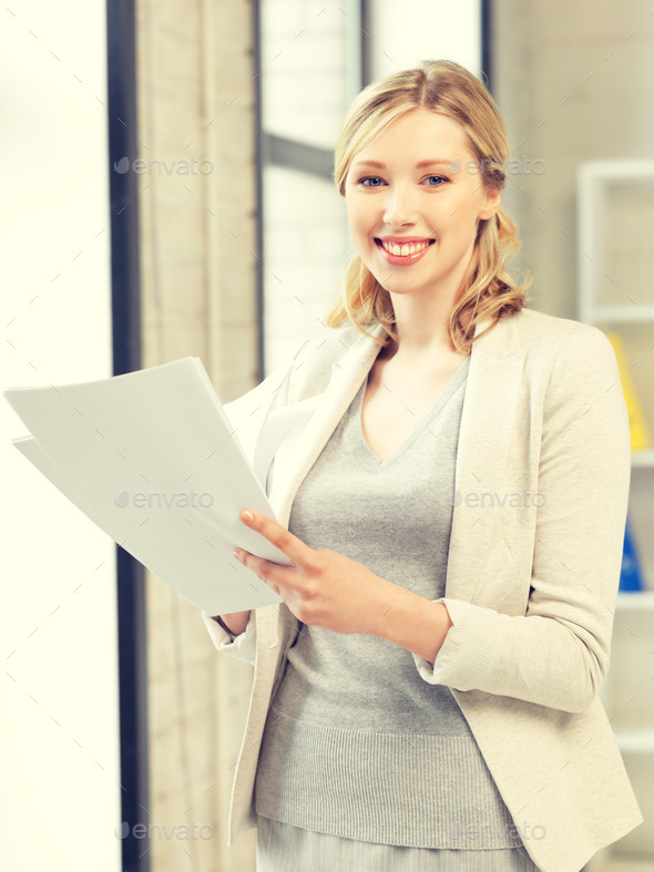 happy woman with documents (Misc) Photo Download