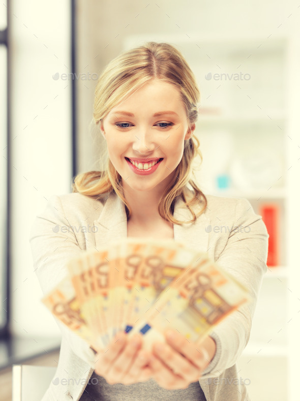 lovely woman with euro cash money (Misc) Photo Download