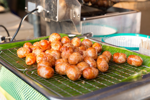 fried meatballs sale at street market (Misc) Photo Download