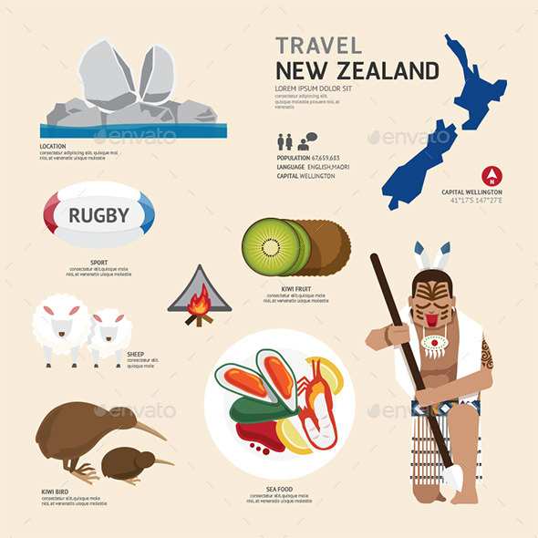 GraphicRiver Travel Concept New Zealand Landmark Flat Icons 11290743 GraphicRiver Travel Concept New Zealand Landmark Flat Icons 11290743