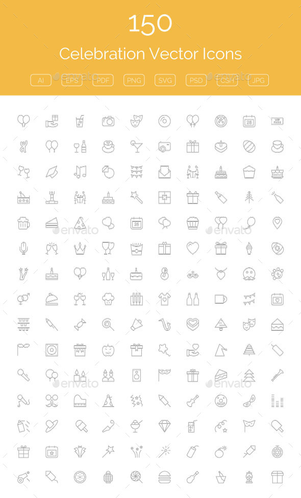 GraphicRiver 150 Celebration Vector Icons 11298445 GraphicRiver 150 Celebration Vector Icons 11298445