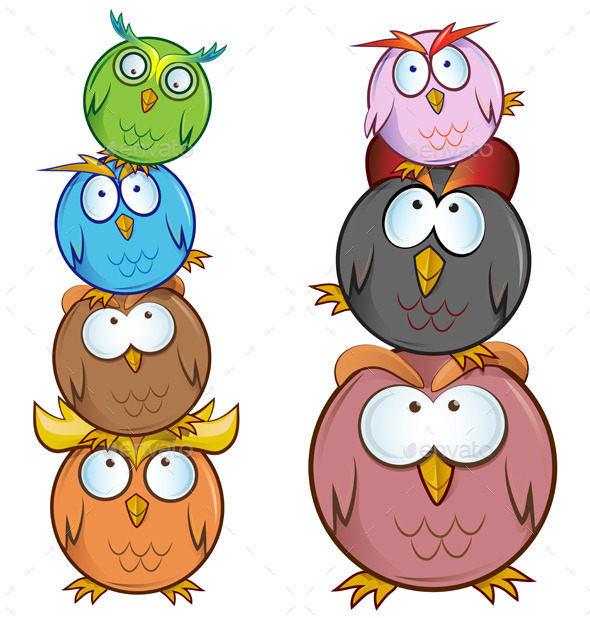 GraphicRiver Owl Group Cartoon 11300733 GraphicRiver Owl Group Cartoon 11300733
