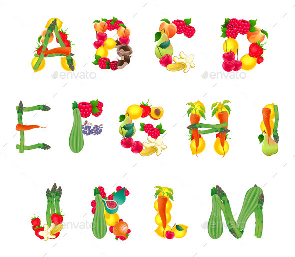 Alphabet Composed by Fruits and Vegetables