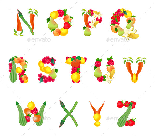 Alphabet Composed by Fruits and Vegetables