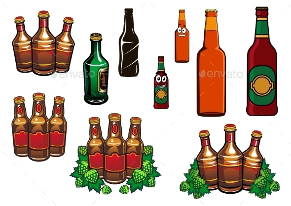 GraphicRiver Cartoon Glass Beer Bottles With Blank Labels 11301545 GraphicRiver Cartoon Glass Beer Bottles With Blank Labels 11301545