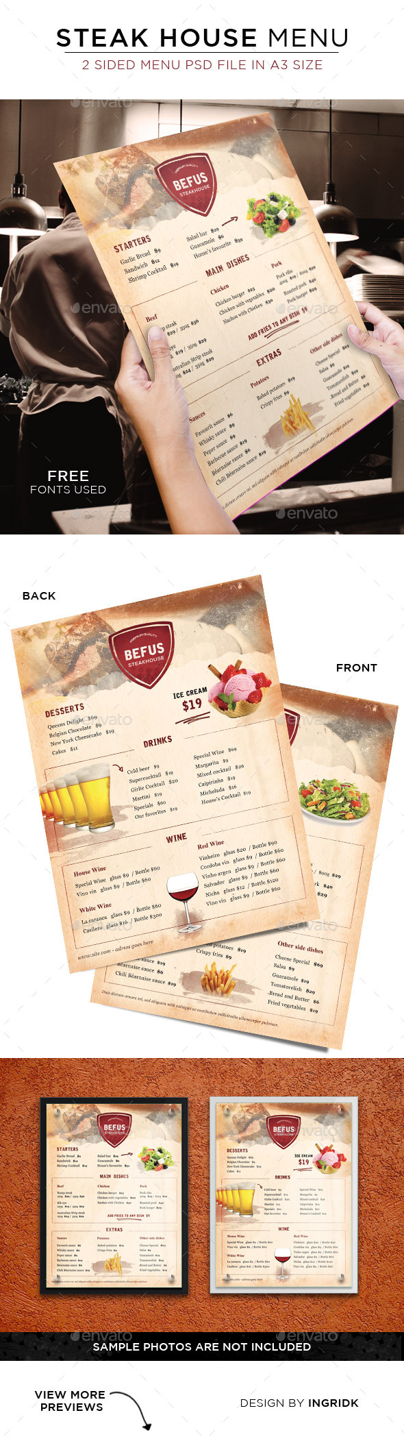 Steak House Menu - 2 sided (Food Menus)