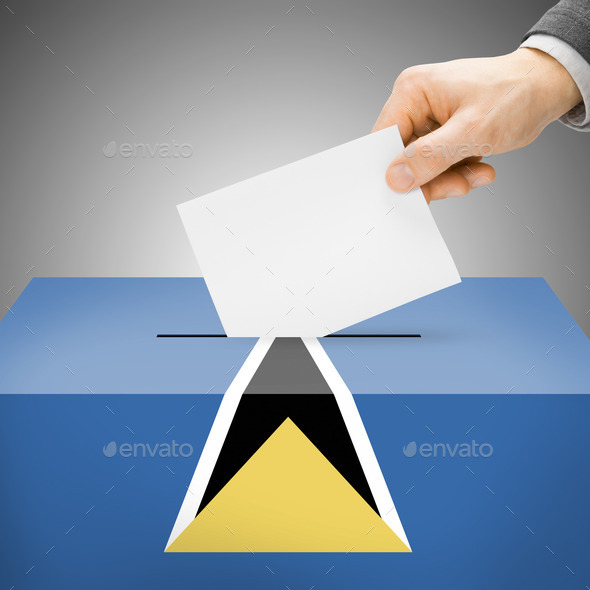 Ballot box painted into national flag - Saint Lucia (Misc) Photo Download