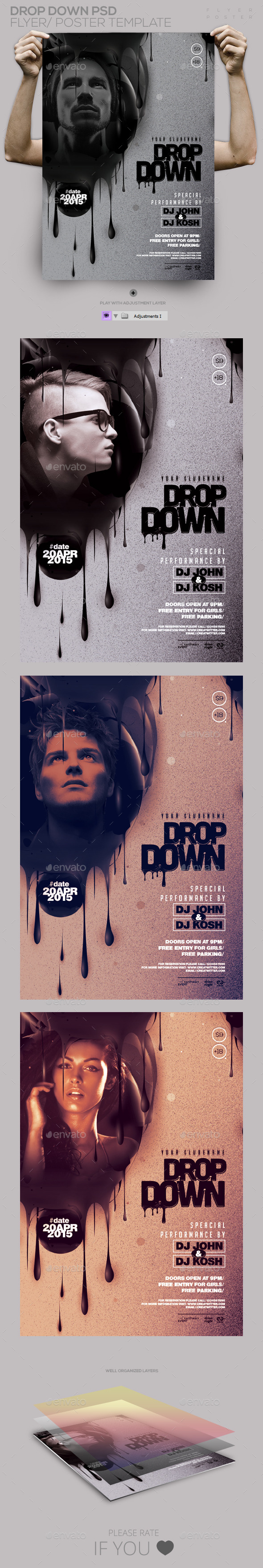 Guest Dj Drop Down PSD Flyer / Poster (Clubs & Parties)