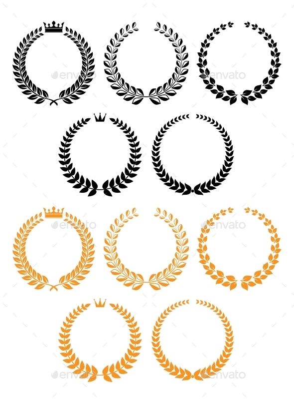 GraphicRiver Golden And Black Laurel Wreaths With Crowns 11308791 GraphicRiver Golden And Black Laurel Wreaths With Crowns 11308791