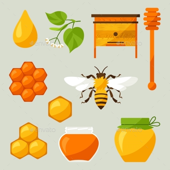 GraphicRiver Set Of Honey And Bee Objects 11309112 GraphicRiver Set Of Honey And Bee Objects 11309112
