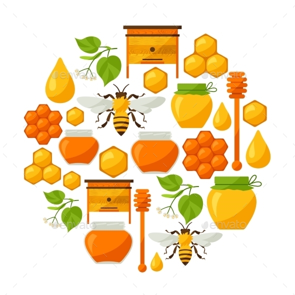 GraphicRiver Background Design With Honey And Bee Objects 11309115 GraphicRiver Background Design With Honey And Bee Objects 11309115