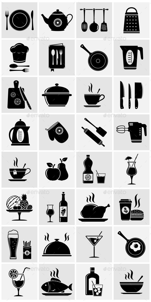GraphicRiver Kitchen Cooking Food and Drink Icons Set 11309409 GraphicRiver Kitchen Cooking Food and Drink Icons Set 11309409