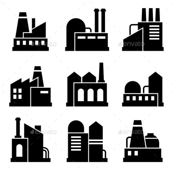 GraphicRiver Factory And Power Industrial Building Icon Set 11309453 GraphicRiver Factory And Power Industrial Building Icon Set 11309453