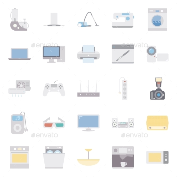 GraphicRiver Home Electrical Appliances Color Flat Icon Set 11310722 GraphicRiver Home Electrical Appliances Color Flat Icon Set 11310722
