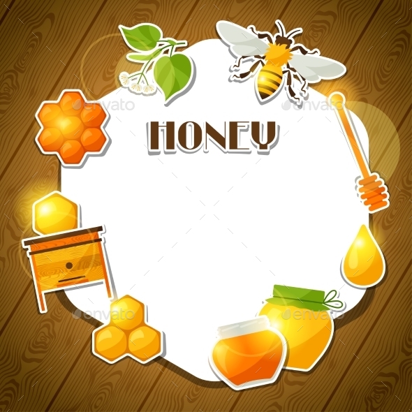 GraphicRiver Background Design with Honey and Bee Stickers 11312159 GraphicRiver Background Design with Honey and Bee Stickers 11312159