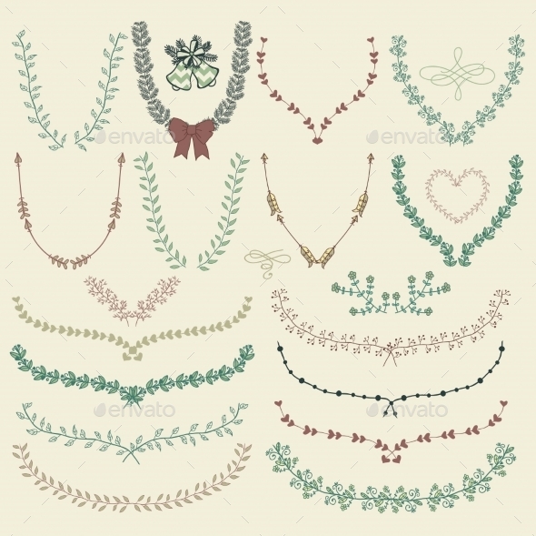 GraphicRiver Colorful Hand Drawn Floral Wreaths 11314050 GraphicRiver Colorful Hand Drawn Floral Wreaths 11314050