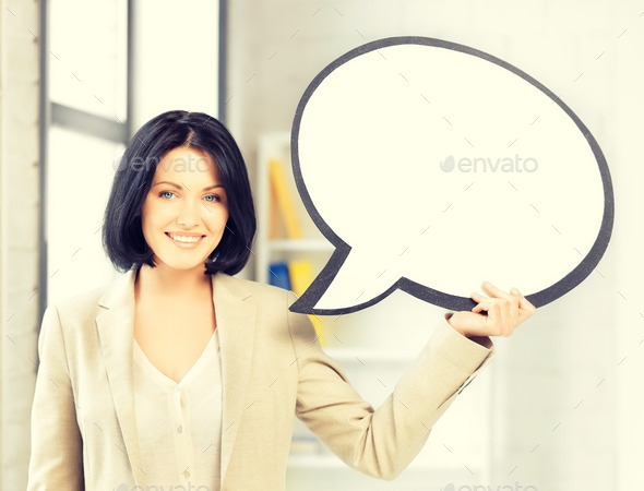 smiling businesswoman with blank text bubble (Misc) Photo Download