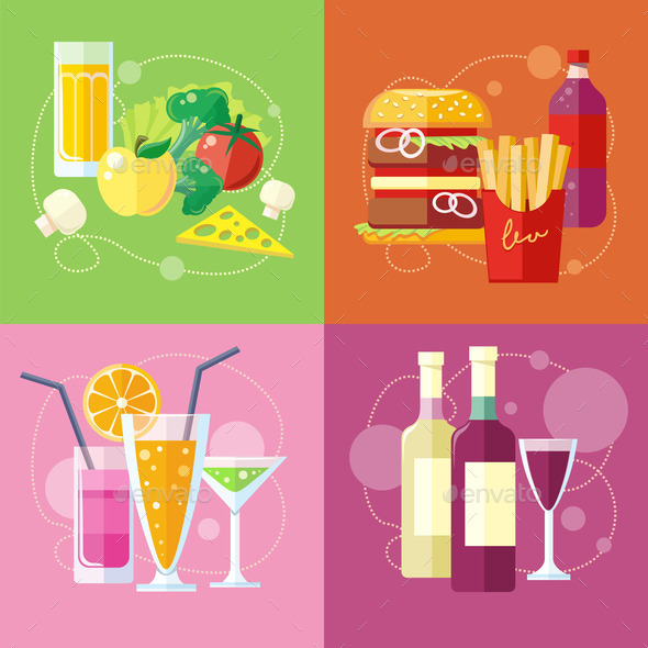 Cocktails, health food, fast food and vines