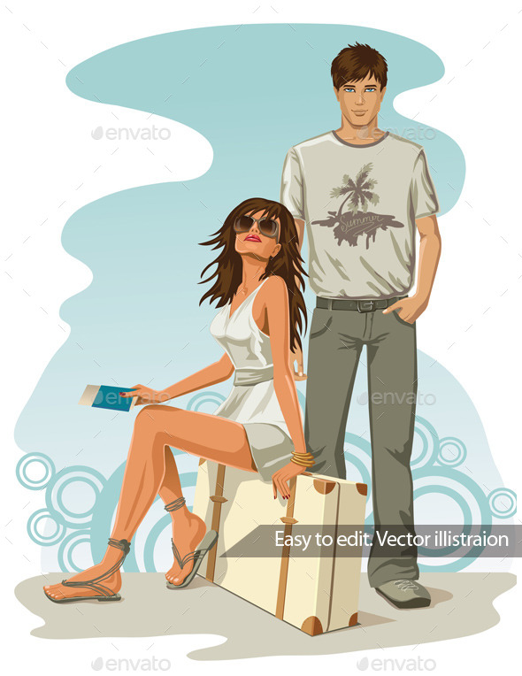 GraphicRiver Man and Woman Ready for a Holiday Travel 11316200 GraphicRiver Man and Woman Ready for a Holiday Travel 11316200
