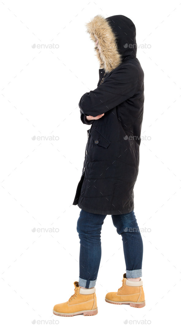 Back view woman in winter jacket looking up (Misc) Photo Download