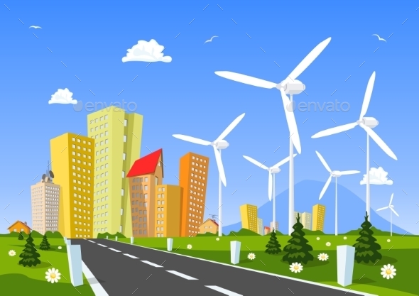 GraphicRiver Road Into The City Around Wind Power Station 11319912 GraphicRiver Road Into The City Around Wind Power Station 11319912