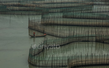 prawn farmer in his boat