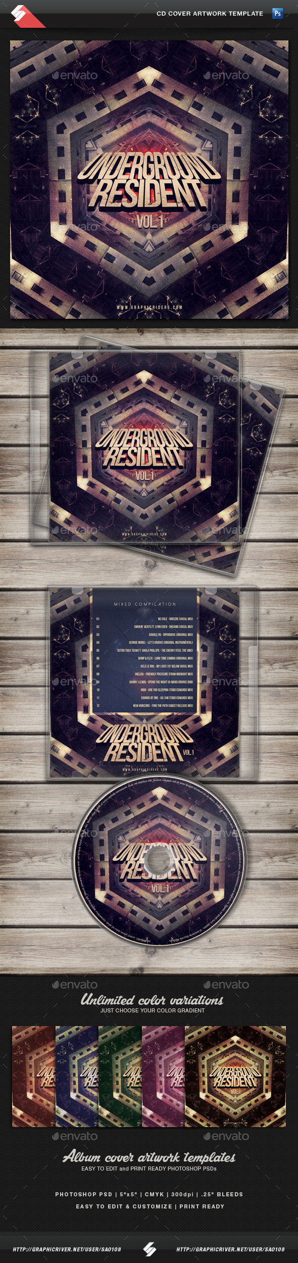 GraphicRiver Underground Resident vol.1 CD Cover Template 11320010 GraphicRiver Underground Resident vol.1 CD Cover Template 11320010