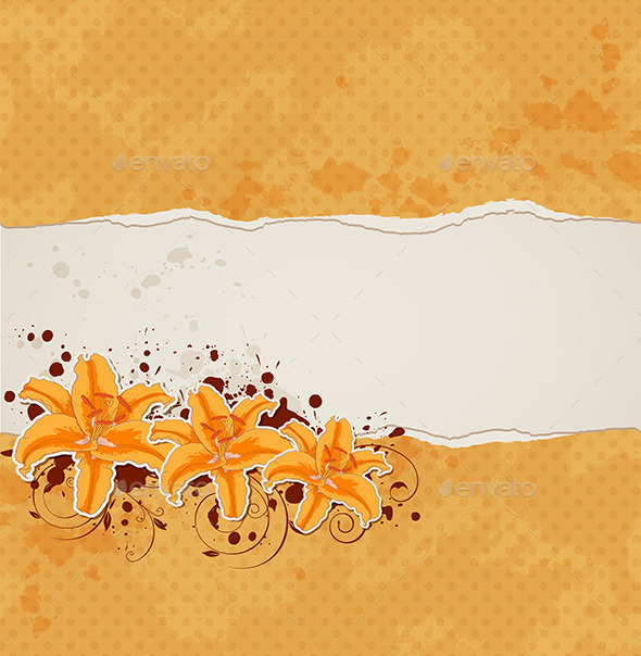 Background with Lily and Orange Paper