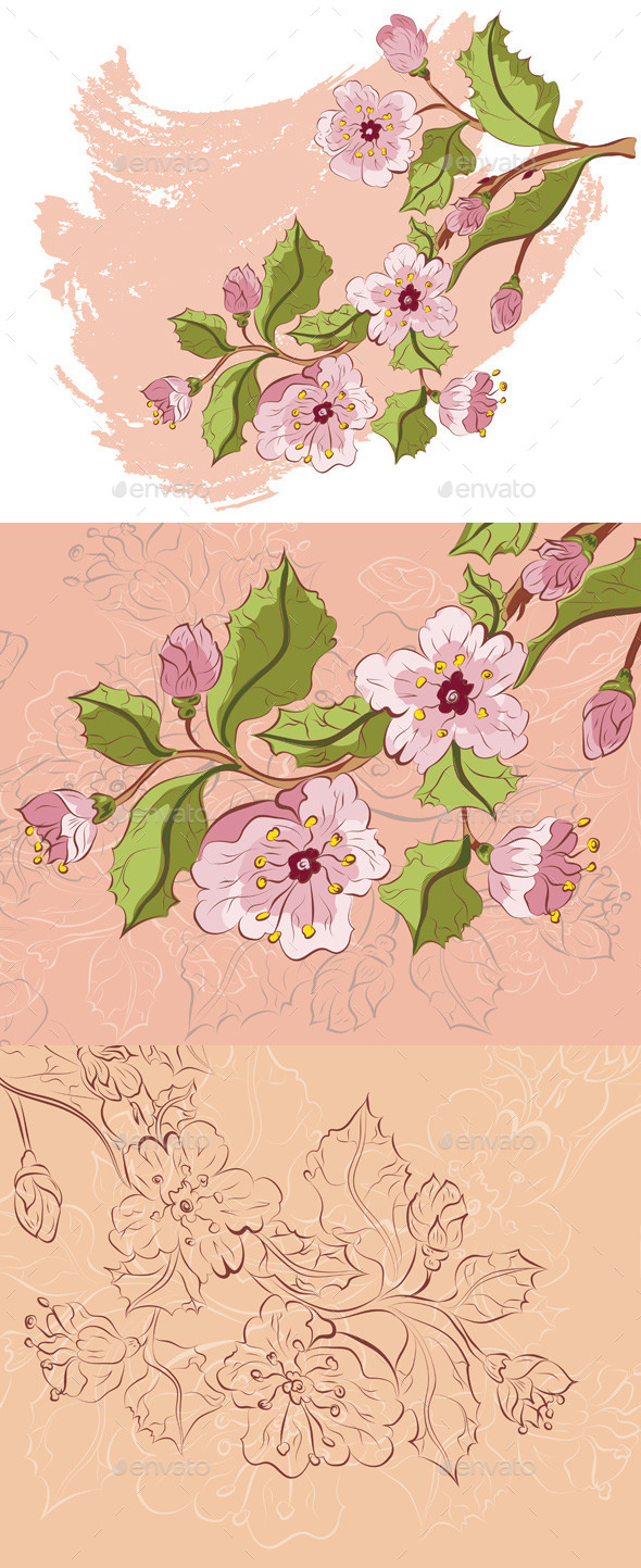 GraphicRiver Colored Sketch of Sakura Branch 11328985 GraphicRiver Colored Sketch of Sakura Branch 11328985