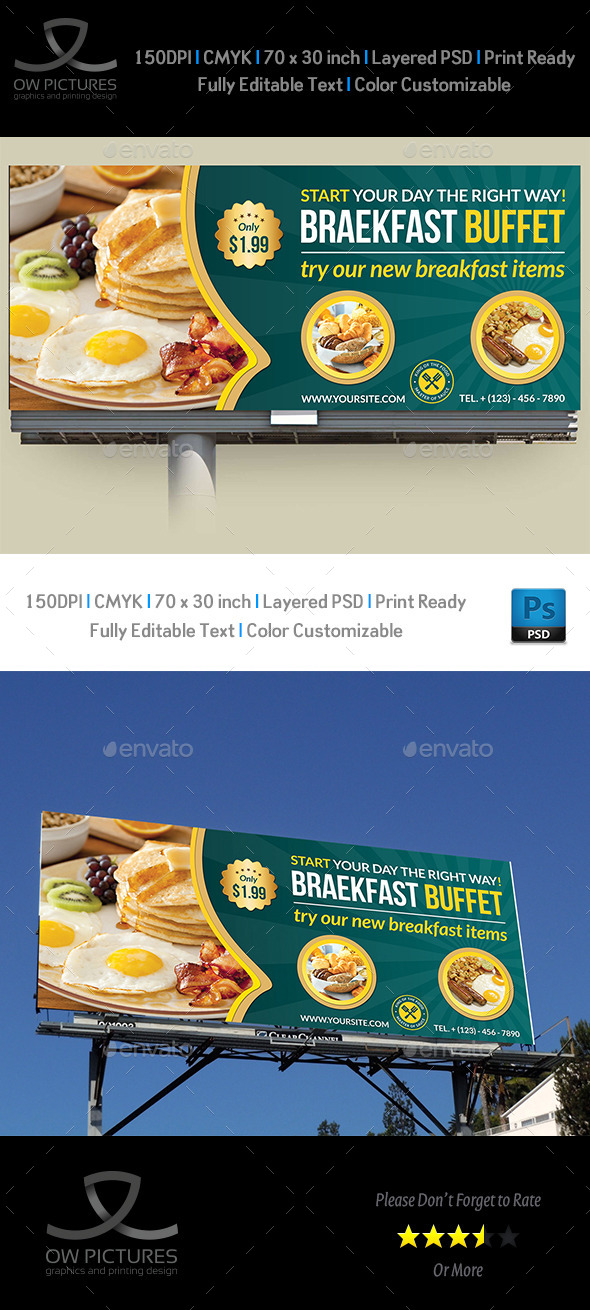 GraphicRiver Breakfast Restaurant Billboard Template 11331162 GraphicRiver Breakfast Restaurant Billboard Template 11331162