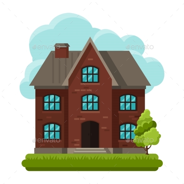 GraphicRiver Illustration Of Old Brick Cottage On Clouds 11334652 GraphicRiver Illustration Of Old Brick Cottage On Clouds 11334652