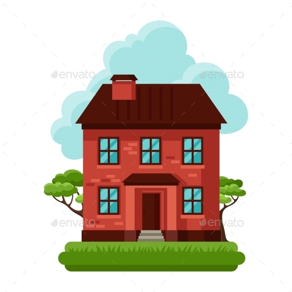 GraphicRiver Illustration Of Old Brick Cottage On Clouds 11334654 GraphicRiver Illustration Of Old Brick Cottage On Clouds 11334654