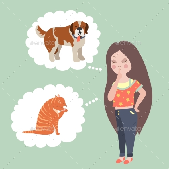 GraphicRiver Girl Thinking Whom To Choose Cat Or Dog 11335153 GraphicRiver Girl Thinking Whom To Choose Cat Or Dog 11335153