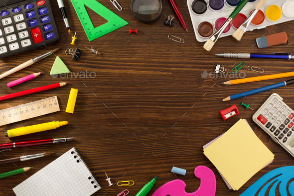 school supplies on wood (Misc) Photo Download