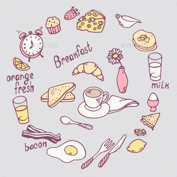 GraphicRiver Hand Drawn Breakfast Item Set 11341673 GraphicRiver Hand Drawn Breakfast Item Set 11341673