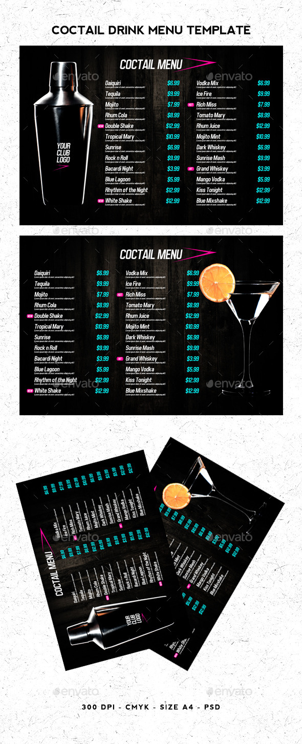 GraphicRiver Coctail Drinks Menu Template 11341683 GraphicRiver Coctail Drinks Menu Template 11341683