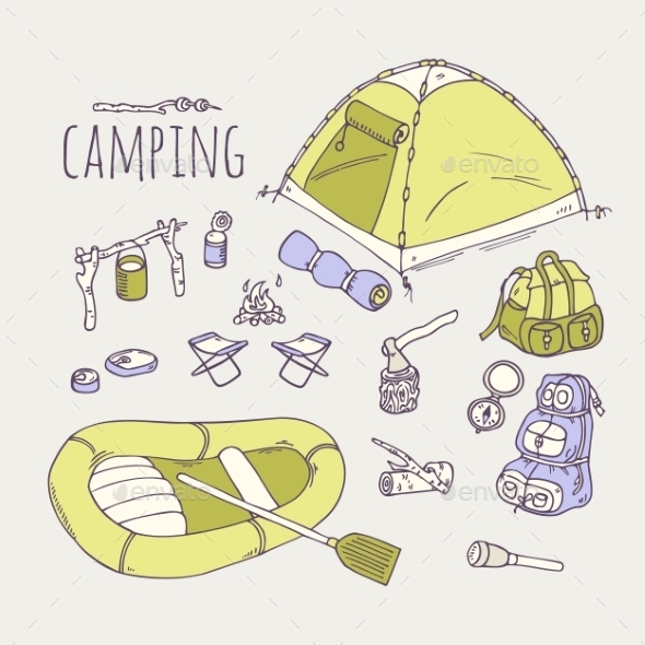 GraphicRiver Hand Drawn Camping Items Collection 11341713 GraphicRiver Hand Drawn Camping Items Collection 11341713