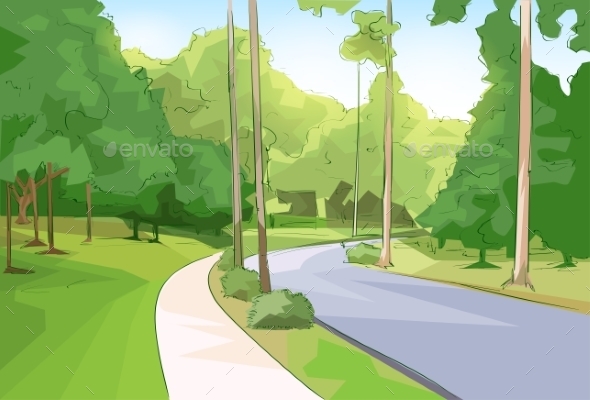 GraphicRiver Green Park Forest Road Modern City Vector 11350016 GraphicRiver Green Park Forest Road Modern City Vector 11350016