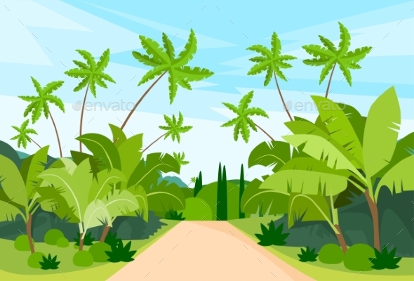 GraphicRiver Jungle Forest Green Landscape With Road Path 11350145 GraphicRiver Jungle Forest Green Landscape With Road Path 11350145