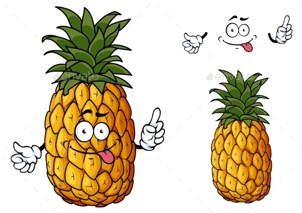 Cartoon Pineapple Fruit Waving a Hand