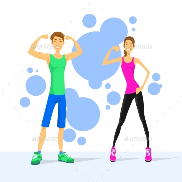 GraphicRiver Sport Couple Man And Woman Show Bicep Muscles 11350371 GraphicRiver Sport Couple Man And Woman Show Bicep Muscles 11350371