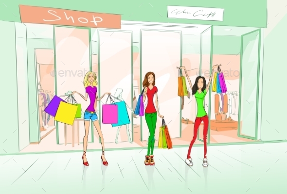 GraphicRiver Women Friends Shopping Bags Shop Mall Center 11350471 GraphicRiver Women Friends Shopping Bags Shop Mall Center 11350471