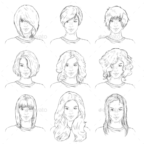 GraphicRiver Vector Set Of Sketch Female Faces 11351784 GraphicRiver Vector Set Of Sketch Female Faces 11351784