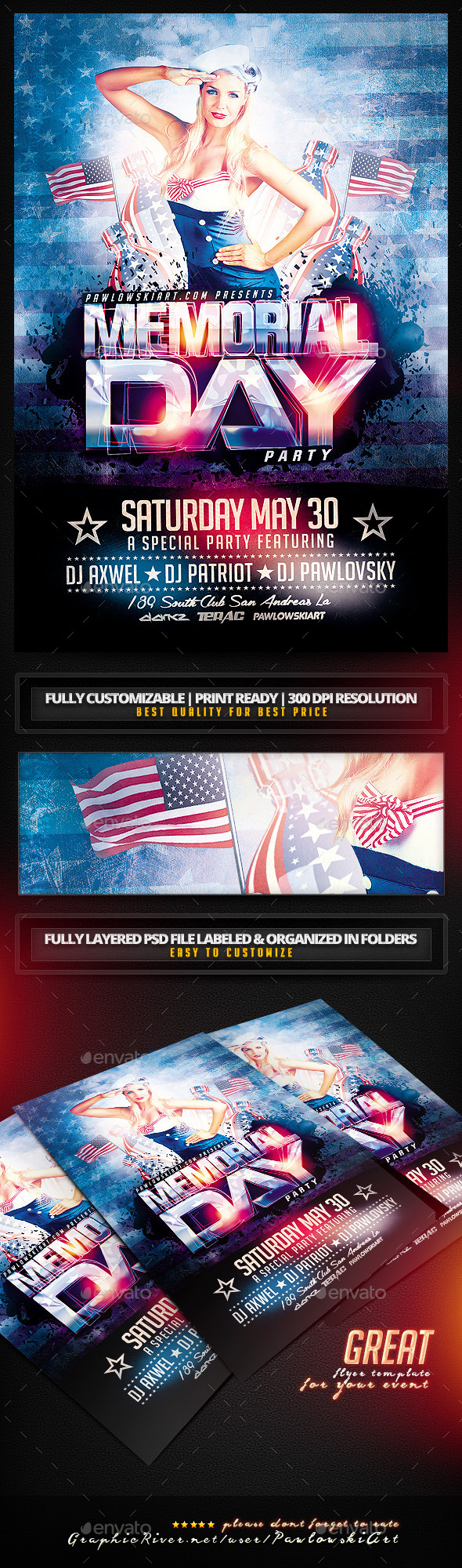 Memorial Day v2 PSD Flyer Template (Holidays)