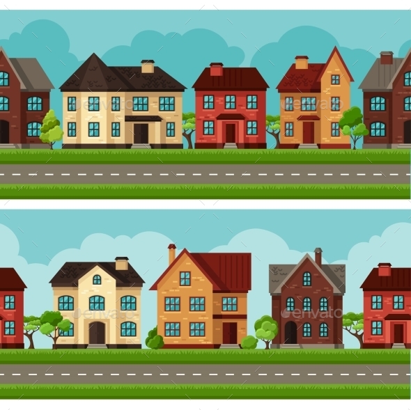 GraphicRiver Town Seamless Borders With Cottages And Houses 11353428 GraphicRiver Town Seamless Borders With Cottages And Houses 11353428