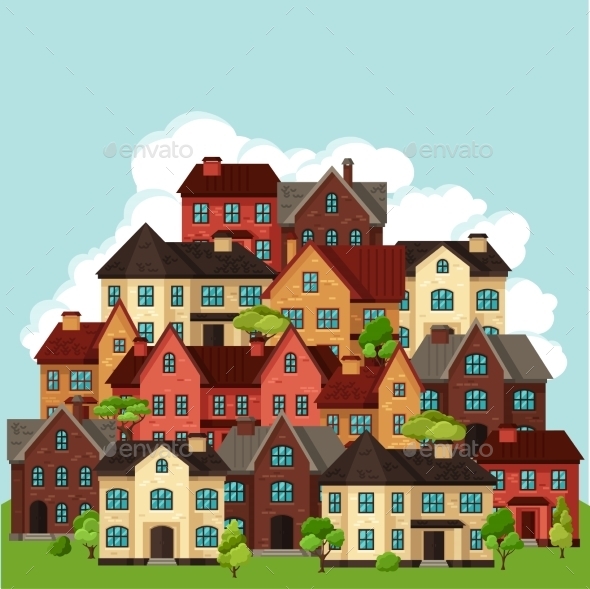 GraphicRiver Town Background Design With Cottages And Houses 11353432 GraphicRiver Town Background Design With Cottages And Houses 11353432