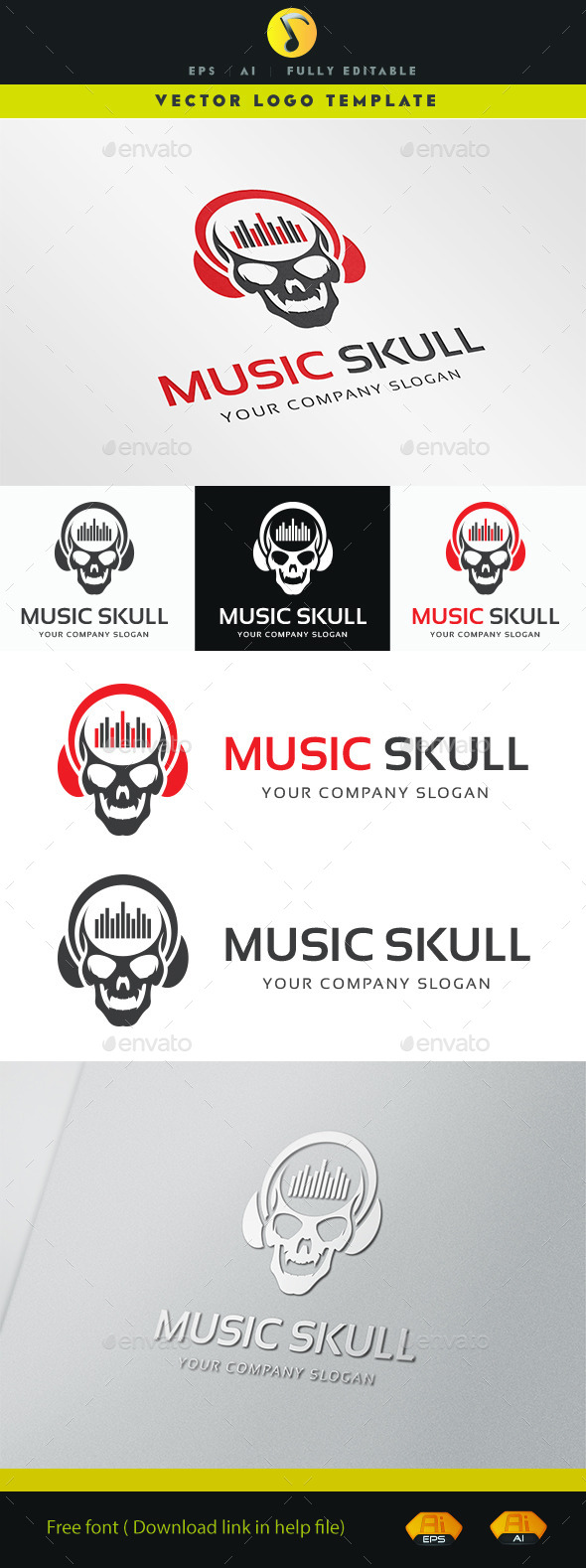 GraphicRiver Music Skull 11355094 GraphicRiver Music Skull 11355094