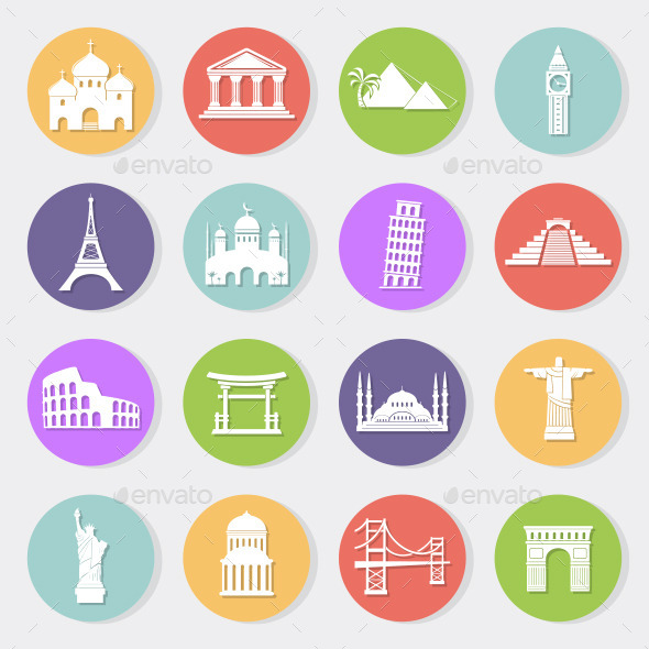 GraphicRiver World landmarks flat icons 11357570 GraphicRiver World landmarks flat icons 11357570